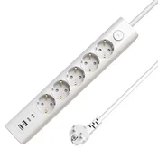 MicroConnect Schuko USB podaljšek s 5 vtičnicami in stikalom 1,5 m, bel, MC-GRU00515WS-USB