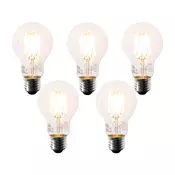 Komplet 5 LED žarnic E27 A60 prozorna 6W 630lm 2200K