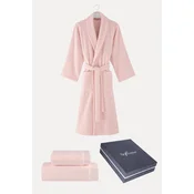 Uniseks kopalni plašč MICRO COTTON + brisača + kopalna brisača + darilna škatla XL Puderasta