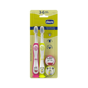 CHICCO Set zobnih ščetk za otroke Hippo-Panda 3-6 let, 2 kosi