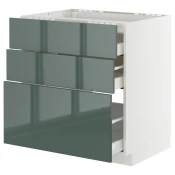 METOD / MAXIMERA Pod.elem.grej.ploca/3front/3fiok, bela/Kallarp tamna sivozelena visokog sjaja, 80x60 cm