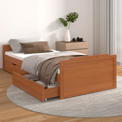 vidaXL Posteljni okvir s predali medeno rjava borovina 90x200 cm