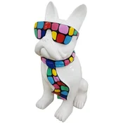Casa Padrino luxury decorative sculpture dog bulldog white/multicolored H. 120 cm - Large decorative figure - XXL decorative sculpture - XXL decorative figure - Luxury XXL figures