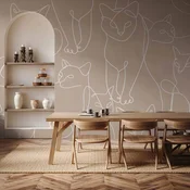shumee Foto tapeta - Mačji lineart - minimalistične skice belih mačk na bež ozadju