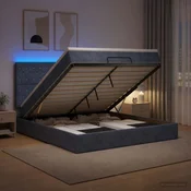 Vidaxl Otomanska postelja z vzmetnico in LED Temno siva 160 x 200 cm