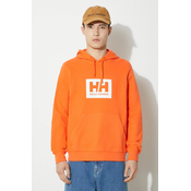 Bombažen pulover Helly Hansen oranžna barva, s kapuco