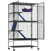 VEVOR Kletka za male živali 4-nadstropna premična kletka za fretke 92x58x164 cm črna