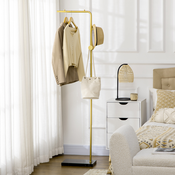 HOMCOM HOMCOM obešalnik z dvema kavljema za predsobo, spalnico in dnevno sobo iz kovine in marmorja, 35x25x170 cm, zlat in črn, (20745452)