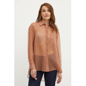 Košulja MAX&Co. za žene, boja: smeđa, relaxed, s klasičnim ovratnikom, 2416111041200