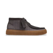 Clarks za moške. 26183426 Torhill Hi usnjeni škornji sive barve (45), Ravna stran, Semiš, Čipke, Priložnostno, Siva