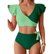 SANGDUT dvodelni green push-up bikini set z visokim pasom - L