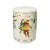BRANDANI doza Cuccioli, 15,5x11,5 cm, porcelan, deklica in deček rumen plašč