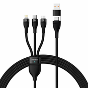 Polnilni kabel Baseus Flash Series II - 3v1 polnilni kabel iz USB-C/USB v USB-C, Lightning in Micro USB priključke ter hitrim polnjenjem 100W - 1.2m - črn