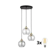 Viseči lestenec na žici DEVI 3xE27/15W/230V črna/prozorna