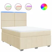 Vidaxl Box spring postelja z vzmetnico krem 160x200 cm blago
