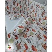 Bubamara037 Set posteljine za krevetac sa ravnom ogradicom Šumski sviraci, Beli