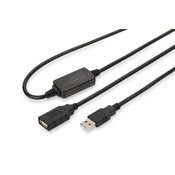 Active USB 2.0 Repeater/Extension Kabel, 10 m A/M to A/F, black