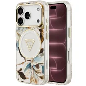Ovitek Guess IML Metal Glitter Flowers Triangle MagSafe za iPhone 17 Pro Max/18 Pro Max - white