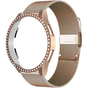 GS Milanski pašček + ovitek za Samsung Galaxy Watch 6 40mm, roza zlata barva