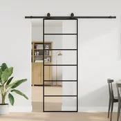 vidaXL Drsna vrata z opremo črna 76x205 cm ESG steklo