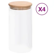 Vidaxl Stekleni kozarci s pokrovi iz bambusa 4 kosi 1200 ml