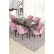 Hanah Home Set Trpezarijski sto i 6 stolica Eva, Roze-braon