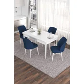 Hanah Home trpezarijski set Eva, sto na razvlacenje i 4 stolice, bela ploca, teget tkanina Babyface