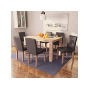 VIDAXL blagovaonski stol i stolice (7 kom) od umjetne kože, boja hrasta i smeda