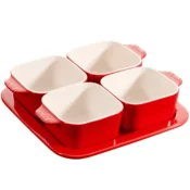 Staub STAUB 5-delni set za prigrizke 40511-119-0 - Rdeča keramična posoda za hladno/toplo hrano, 500 ml, klasičen pladenj, pralno v pomivalnem stroju