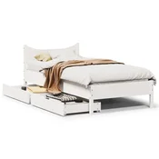 shumee vidaXL Posteljni okvir s predali bel 75x190 cm masiven borov les