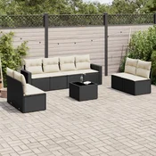 9-dijelni set vrtnih sofa s jastucima crni od poliratana Crna 55 x 55 x 37 cm