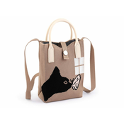 Dekliška tekstilna torbica / torba mačka 12x18 cm - bež