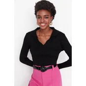 Trendyol Black Sleeve Detailed Polo Neck Knitwear Sweater