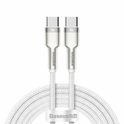USB-C u USB-C pleteni kabel Baseus Cafule Metal Data s PD i QC 5A, 100W - 1m - bijelo sivi
