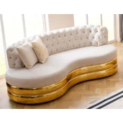 Casa Padrino luxury Chesterfield 3 seater sofa cream/gold 230 x 105 x H. 82 cm - Curved Chesterfield living room sofa - Living room furniture - Chesterfield furniture - Luxury furniture