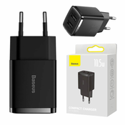 BASEUS kompaktni hitri polnilec, 2x USB, 10,5 W (črn)