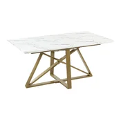 Miza Berwyn 2884 Beli marmor, Zlata, 77x90x160cm, PodaljšanjePodaljšanje, MDF plošča, Kovina