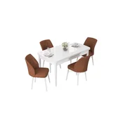 Hanah Home trpezarijski set Nef, sto na razvlacenje i 4 stolice, bela ploca, terakota tkanina Jerry