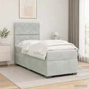 vidaXL Postelja boxspring z vzmetnico Svetlo siva 100 x 200 cm Žamet