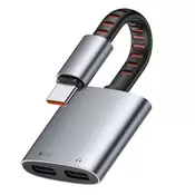 USB-C u 2x USB-C audio kabel Mcdodo CA-3370 3A, 60W, premium kvaliteta zvuka, 0.1m - gray