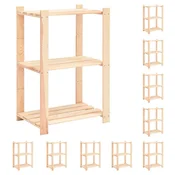 Vidaxl Stojalo 3-nadstropno 10 kosov 60x38x90 cm trdna borovina 150 kg