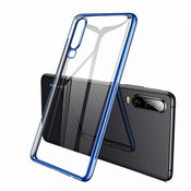 Elegance ultra tanek ovitek za LG Q60, silikonski, prozoren z modrim robom
