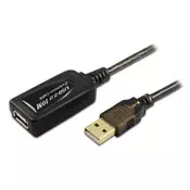 Kabl sa pojacivacem USB A - USB A M/F 10m crni