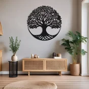 WallXpert metalni zidni ukras DCV-1075-MT, drvo života sa korenjem u krugu, 80 x 80 cm, crni