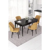 Hanah Home trpezarijski set Nef, sto na razvlacenje i 4 stolice, ploca u dekoru crnog mermera, kapucino tkanina Jerry