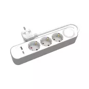shumee Podaljšek 3x Schuko 230V 3m z USB-A in USB-C s stikalom Plastrol