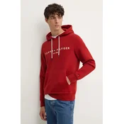 Pulover Tommy Hilfiger moška, bordo barva, s kapuco