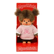 Monchhichi Mončiči dekle v roza kosmatem puloverju 20cm