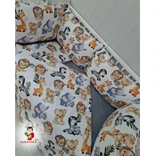 Bubamara037 Set posteljine za krevetac sa ogradicom od jastuka Safari, Sivi