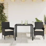 Vidaxl vidaXL 3-delni komplet vrtnega pohištva z blazinami, črne barve, poli ratan